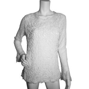 Soft Surroundings Womens Large Ivory Lace Embroidered Lined Long Sleeve Top